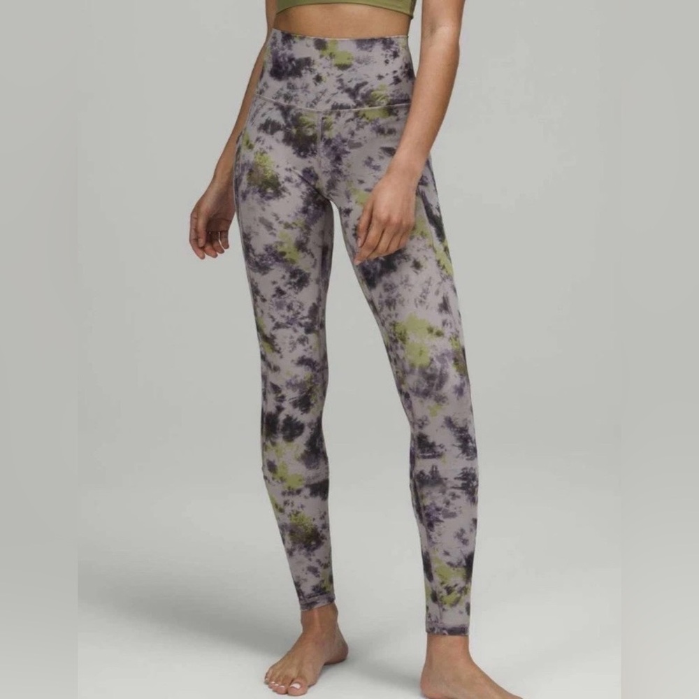 Lululemon Align Tie-Dye high rise Leggings 28” Black, White, and Yellow size 4
